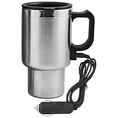 AUTO STEEL MUG thermo mug 450 ml with car charging,  silver/black