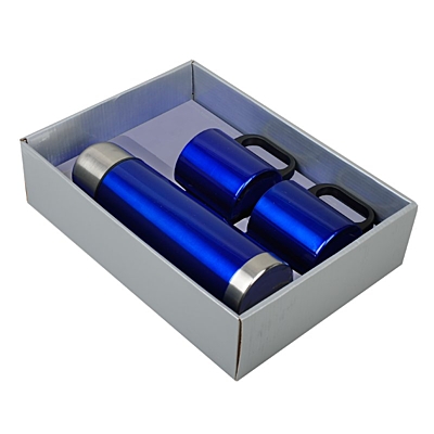 PICNIC thermos flask set 480 ml and 2 thermo cups 180 ml,  blue/silver