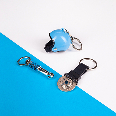 RIDER key ring with helmet, blue