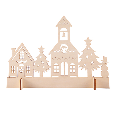 XMAS TOWN wooden cut-out Christmas decoration, beige