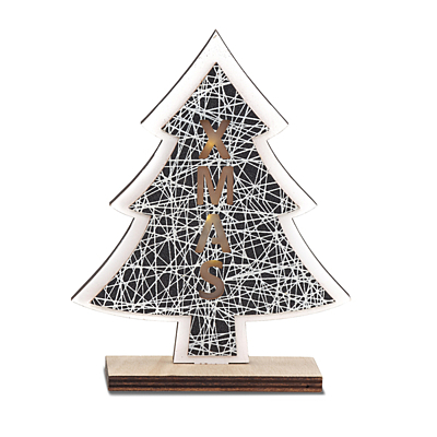 CHRISTMAS TREE wooden decor with LED light, beige